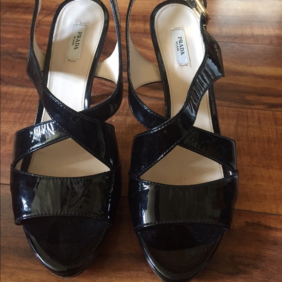 Prada Glossy Black Strappy Heels - Picture 1 of 4